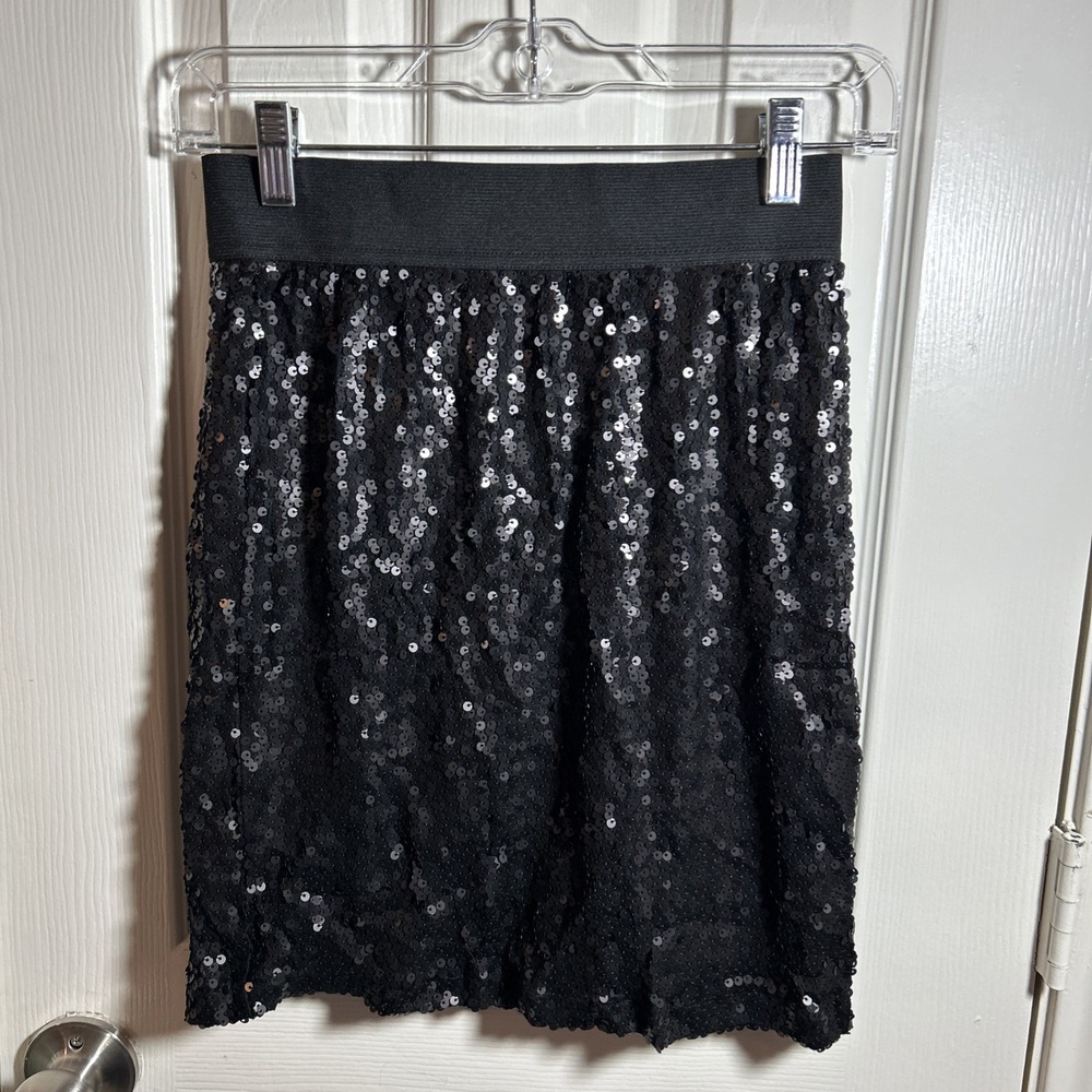 Black Sequin Mini Skirt‎ XS Lc Lauren Conrad Short Club Pull On Sparkle